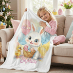 Personalized Happy Easter Cute Bunny Chick Balloon Soft Throw Blanket with Name Home Decor Easter Gift for Kids