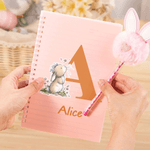 Personalised Cute Rabbit Easter Notebook and Pom Pom Pen Set with Name and Initial Easter Party Gift for Kids Children