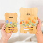 Personalized Watercolor Flower Bamboo Wooden Phone Stand iPad Holder with Name Desk Organizer Daily Use Birthday Gift for Women