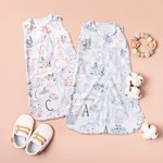 Personalized Floral Cute Elephant Sleeveless Zippered Baby Sleep Bag with Initial and Name Birthday Baby Shower Gift for Newborn