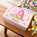 Boîte à biscuits en fer blanc avec nom et initiales Cadeau de Pâques personnalisé pour les enfants