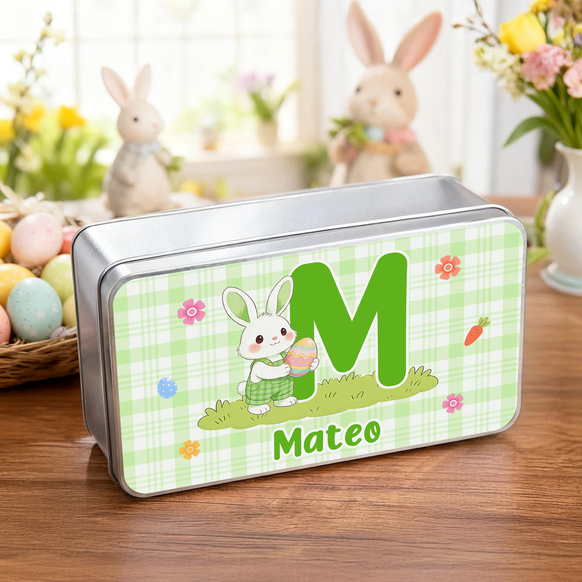 Personalised Cute Easter Bunny Holding Easter Egg Multicolor Biscuit ...