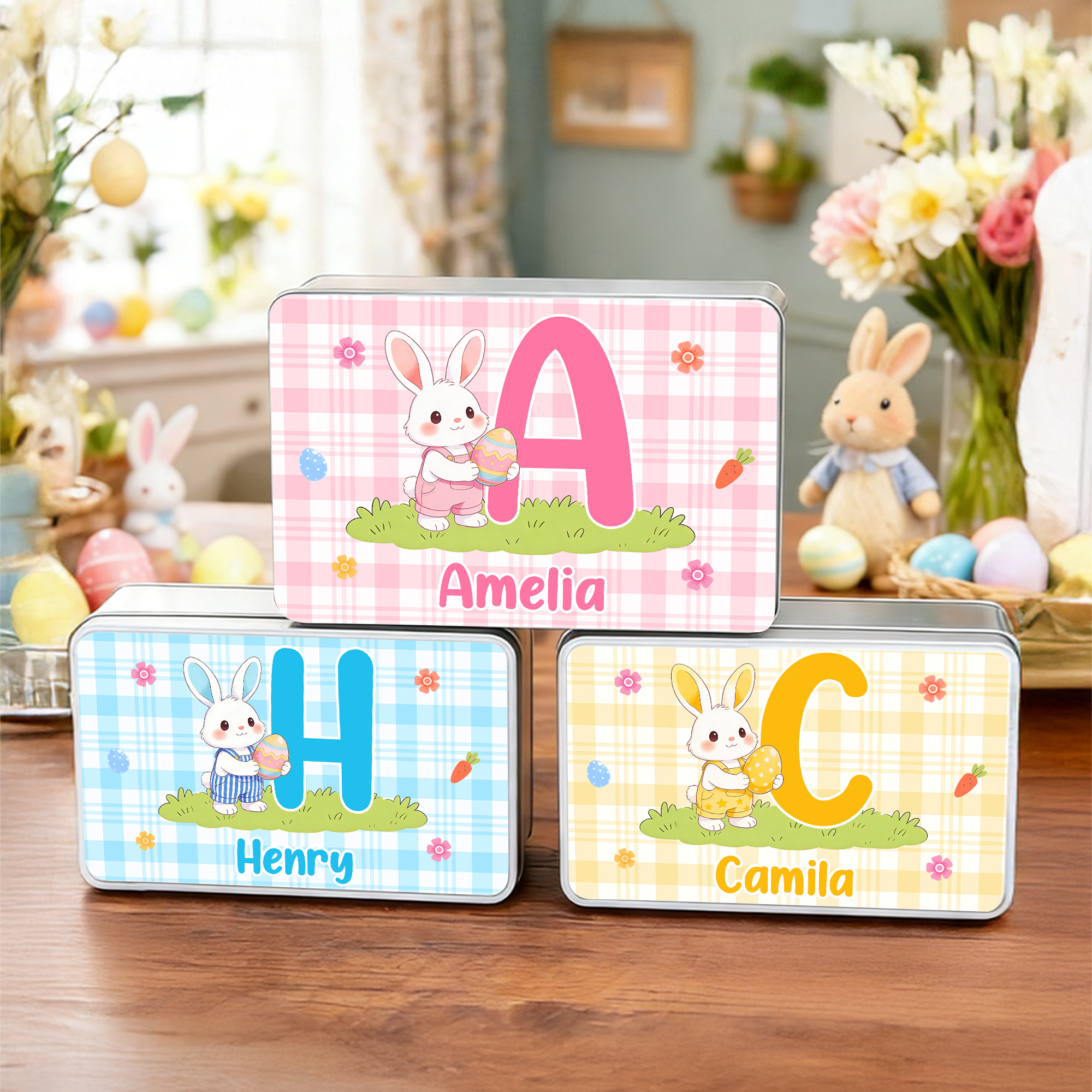 Personalised Cute Easter Bunny Holding Easter Egg Multicolor Biscuit ...