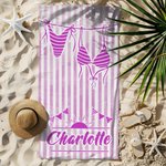 Personlig Multicolor Bikini Stripe Överdimensionerad snabbtorkande strandhandduk med namn Strandresor Essentials Födelsedagspresent för familj Vän