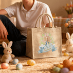 Personalized Wreath Frame Cartoon Easter Bunny Large Capacity Jute Tote Bag with Name Daily Use Easter Gift for Friends Kids