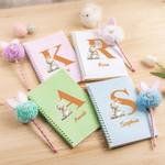 Personalised Cute Rabbit Easter Notebook and Pom Pom Pen Set with Name and Initial Easter Party Gift for Kids Children