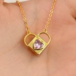 Personalised Love Lock Heart Birthstone Locket Necklace with Name Dainty Jewellery Birthday Anniversary Gift for Women