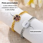 Bracelet en acier inoxydable personnalisé avec photo activée thermiquement et texte gravé - Cadeau d'anniversaire pour couples meilleur(e) ami(e)