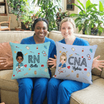 Personalized Cartoon Doctor Nurse Character Soft Throw Pillow Cover with Name Nurse Week Thanking Birthday Gift for Medical Staff