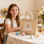 Personalized Wreath Frame Cartoon Easter Bunny Large Capacity Jute Tote Bag with Name Daily Use Easter Gift for Friends Kids