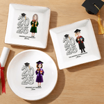Personalized Cartoon Character Square Round Ceramic Jewellery Dish with Name Year and School Daily Use Graduation Gift for Graduates Friends