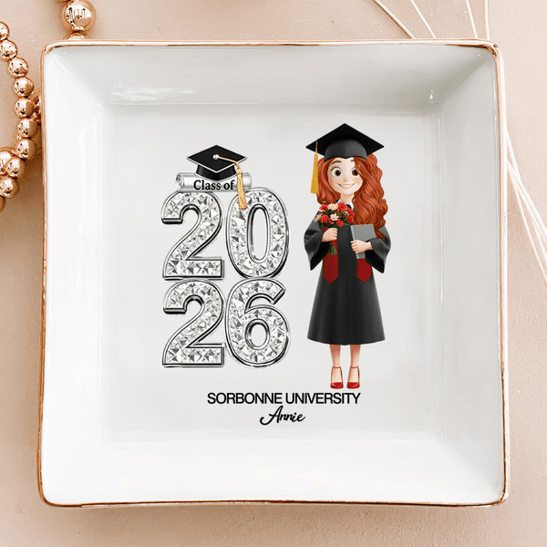 Personalized Cartoon Character Square Round Ceramic Jewellery Dish with Name Year and School Daily Use Graduation Gift for Graduates Friends