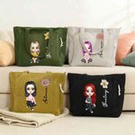 Bolso tote grande personalizado de pana con nombre flor de nacimiento y personaje de dibujos animados regalo de cumpleaños para mujeres
