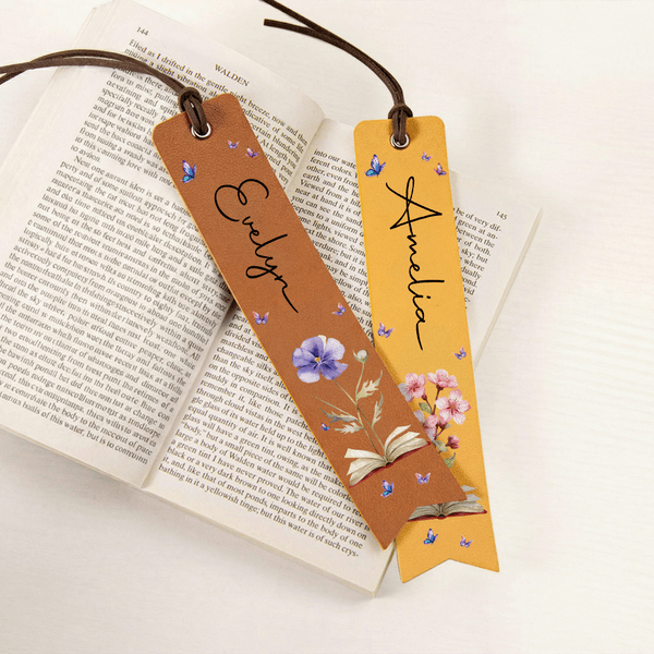 Personalised Birth Flower Butterfly PU Leather Bookmark with Name Reading Birthday Gift for Book Lovers Bookworms