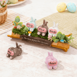 Personalized Cute Family Bunny Tree Stump Figurines with 2-8 Names and Text Home Decor Holiday Christmas Gift for Family Grandfather Grandmother