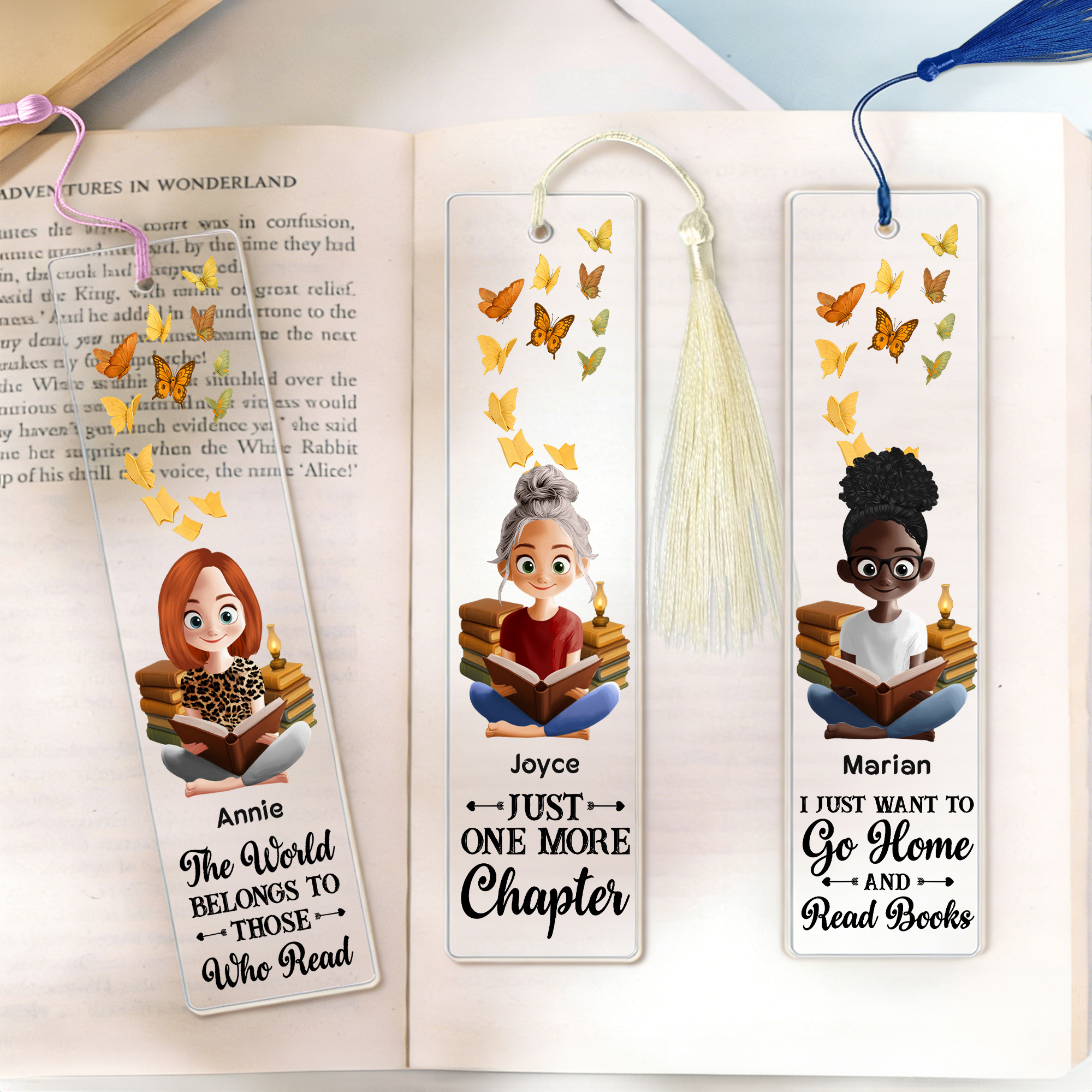 Personalized Cute Cartoon Reading Character Acrylic Tassel Bookmark ...