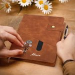 Gepersonaliseerd PU-leer A5 Notitieboekje met Naam en Geboortebloem Opbergvak en Gelinieerde Pagina's Verjaardagscadeau voor Vrienden en Familie