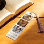 Marque-page acrylique multicolore personnalisé avec 3 photos, texte du nom et pompon Fournitures de lecture Cadeau d'anniversaire pour la famille et les amis