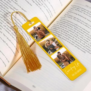 Personalized 3 Photos Multicolor Acrylic Bookmark with Name Text and Tassel Reading Supplies Birthday Gift for Family Friends