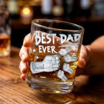 Personalized Best Dad Ever Fist 10 oz Rock Whiskey Glass with Names Old Fashioned Father's Day Birthday Gift for Man Whiskey Enthusiast