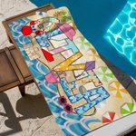 Toalla de playa de microfibra de gran tamaño y secado rápido personalizada con el nombre en estilo veraniego Fiesta en la playa Regalo de vacaciones para niños Amigos