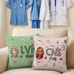 Personalized Cartoon Doctor Nurse Character Soft Throw Pillow Cover with Name Nurse Week Thanking Birthday Gift for Medical Staff