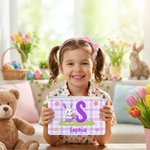 Boîte à biscuits en fer blanc avec nom et initiales Cadeau de Pâques personnalisé pour les enfants