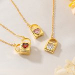 Personalised Love Lock Heart Birthstone Locket Necklace with Name Dainty Jewellery Birthday Anniversary Gift for Women