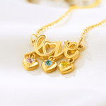 Personalized 1-3 Family Heart Birthstone Love Charm Necklace Jewelry with Names Birthday Anniversary Gift for Women