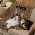 Personalized Pet Photo Multicolour Tassel Soft Throw Blanket with Name Daily Uae Birthday Gift for Dog Cat Owners Lovers