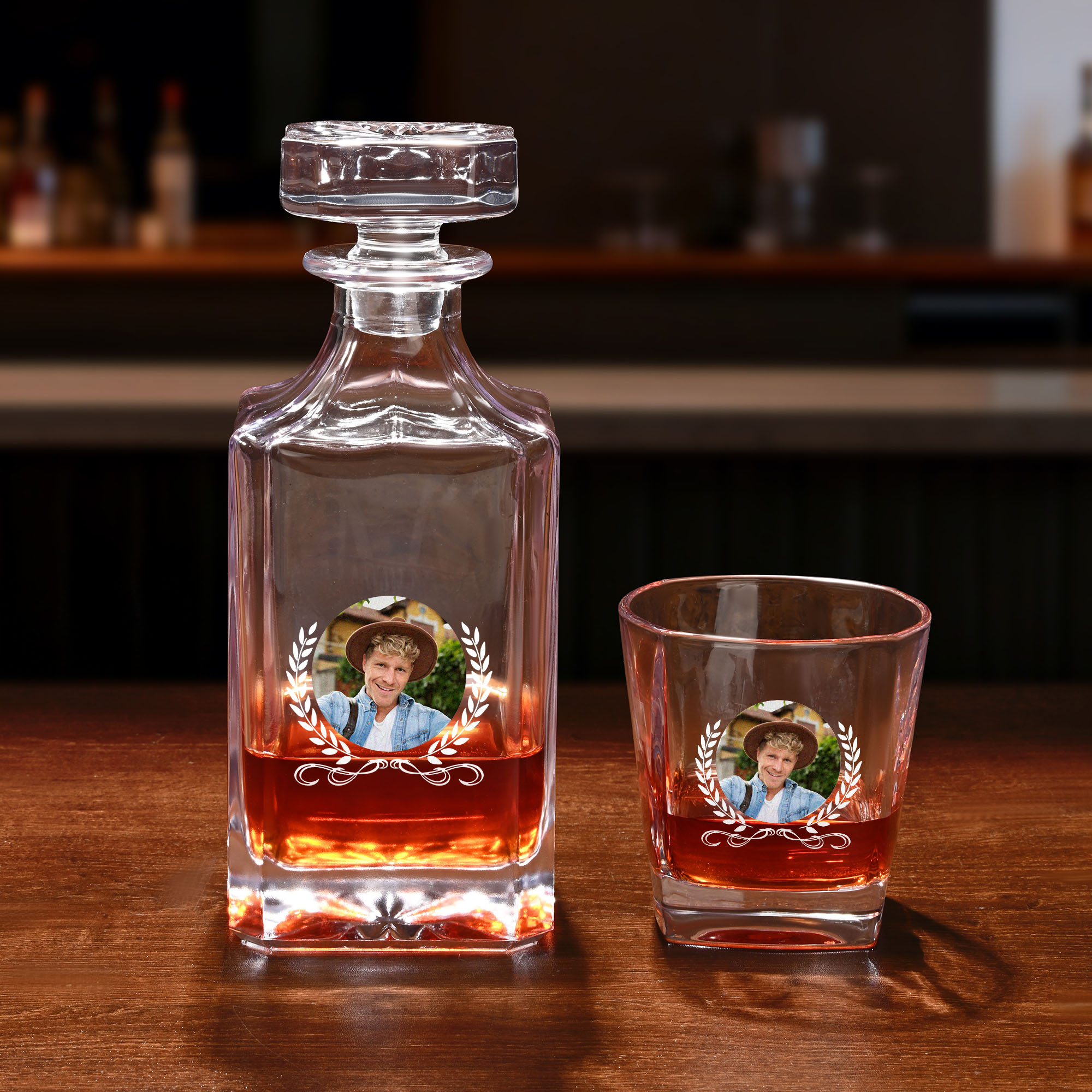 Personalised Photo Whiskey Decanter 2 Glasses Box Set with Engraved ...