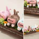 Personalized Cute Family Bunny Tree Stump Figurines with 2-8 Names and Text Home Decor Holiday Christmas Gift for Family Grandfather Grandmother