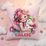 Personalizzato carino ragazza fiore fantasia unicorno morbido cuscino copertina con nome Camera Decor regalo di compleanno per le ragazze figlie nipoti