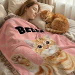 Personalized Pet Photo Multicolour Tassel Soft Throw Blanket with Name Daily Uae Birthday Gift for Dog Cat Owners Lovers
