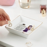 Personalized Cartoon Character Square Round Ceramic Jewellery Dish with Name Year and School Daily Use Graduation Gift for Graduates Friends