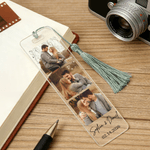 Marque-page acrylique multicolore personnalisé avec 3 photos, texte du nom et pompon Fournitures de lecture Cadeau d'anniversaire pour la famille et les amis