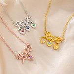 Personalized 1-3 Family Heart Birthstone Love Charm Necklace Jewelry with Names Birthday Anniversary Gift for Women