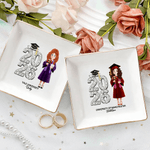 Personalized Cartoon Character Square Round Ceramic Jewellery Dish with Name Year and School Daily Use Graduation Gift for Graduates Friends