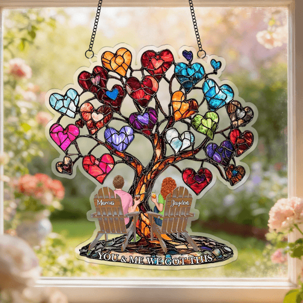 Personalized Glass Art Heart Tree Ornament with Couple Names Home Decor Memorial Day Birthday Gift for Couple