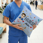 Personalized Cartoon Doctor Nurse Character Soft Throw Pillow Cover with Name Nurse Week Thanking Birthday Gift for Medical Staff