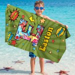 Personalized Cool Hero Comic Design Star Initial Oversized Quick Dry Beach Towel with Name Beach Party Birthday Gift for Kids