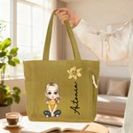Bolso tote grande personalizado de pana con nombre flor de nacimiento y personaje de dibujos animados regalo de cumpleaños para mujeres