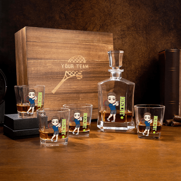 Personalised Tennis Cartoon Character Whiskey Decanter with Engraved Name Birthday Anniversary Gift for Men Tennis Players
