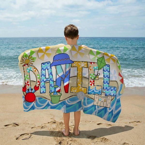 Personalized Cute Summer Style Name Quick Dry Oversized Microfiber Beach Towel Beach Party Holiday Gift for Kids Friends