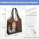 Sac fourre-tout personnalisé avec personnage en dessin animé fleurs de naissance et nom - Usage quotidien - cadeau Fête des Mères pour femme