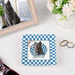 Personalisierte Ölmalerei Stil Haustier Foto karierten Platz Keramik Schmuck Schale mit Namen Haustier Memorial Day Geschenk für Tierbesitzer Liebhaber