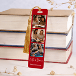 Marque-page acrylique multicolore personnalisé avec 3 photos, texte du nom et pompon Fournitures de lecture Cadeau d'anniversaire pour la famille et les amis