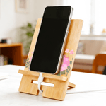Personalized Watercolor Flower Bamboo Wooden Phone Stand iPad Holder with Name Desk Organizer Daily Use Birthday Gift for Women