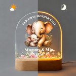 Personalisierte niedliche Tier Mutter Kind gewölbt LED-Nachtlicht mit Namen und hölzerne Basis Home Decor Muttertag Urlaub Geschenk für Mama Kind