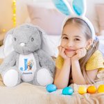 Personalized Cute Watercolour Cartoon Rabbit Flower Easter Bunny Plush Stuffed Animal Toy with Initial Name and Date Easter Birthday Gift for Kids